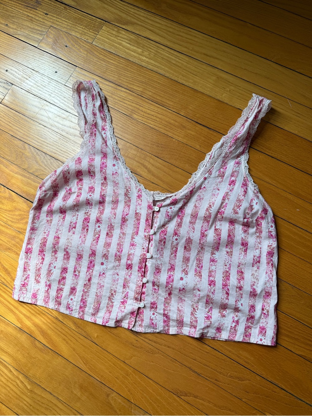 Pink & White Striped Floral Button-Front Women’s Tank Top